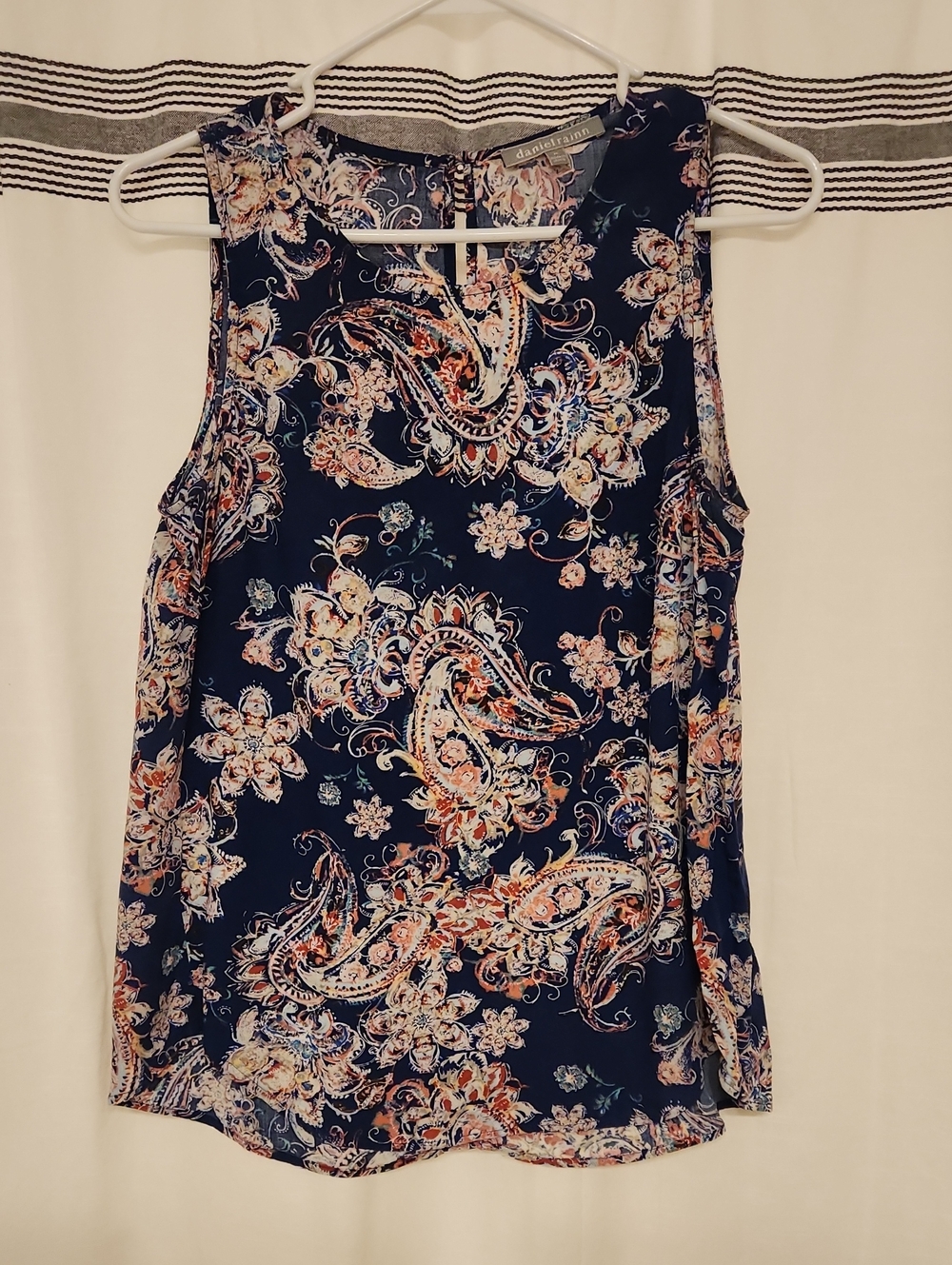 Daniel Rainn Navy Blue Floral Paisley Shell